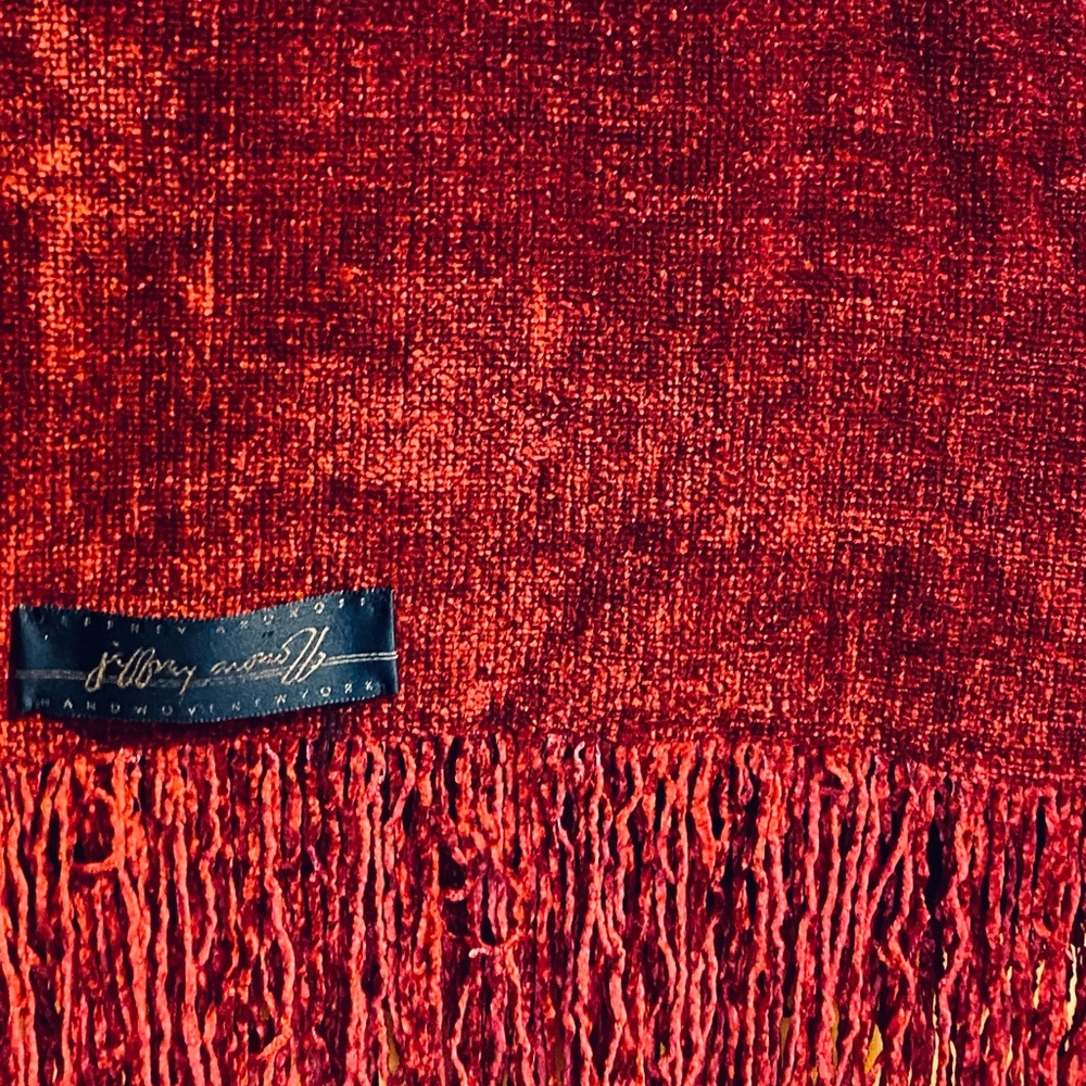 Vintage Jeffery Aronoff Handwoven Chenille Ox Blood Red Maroon Scarf Fringe